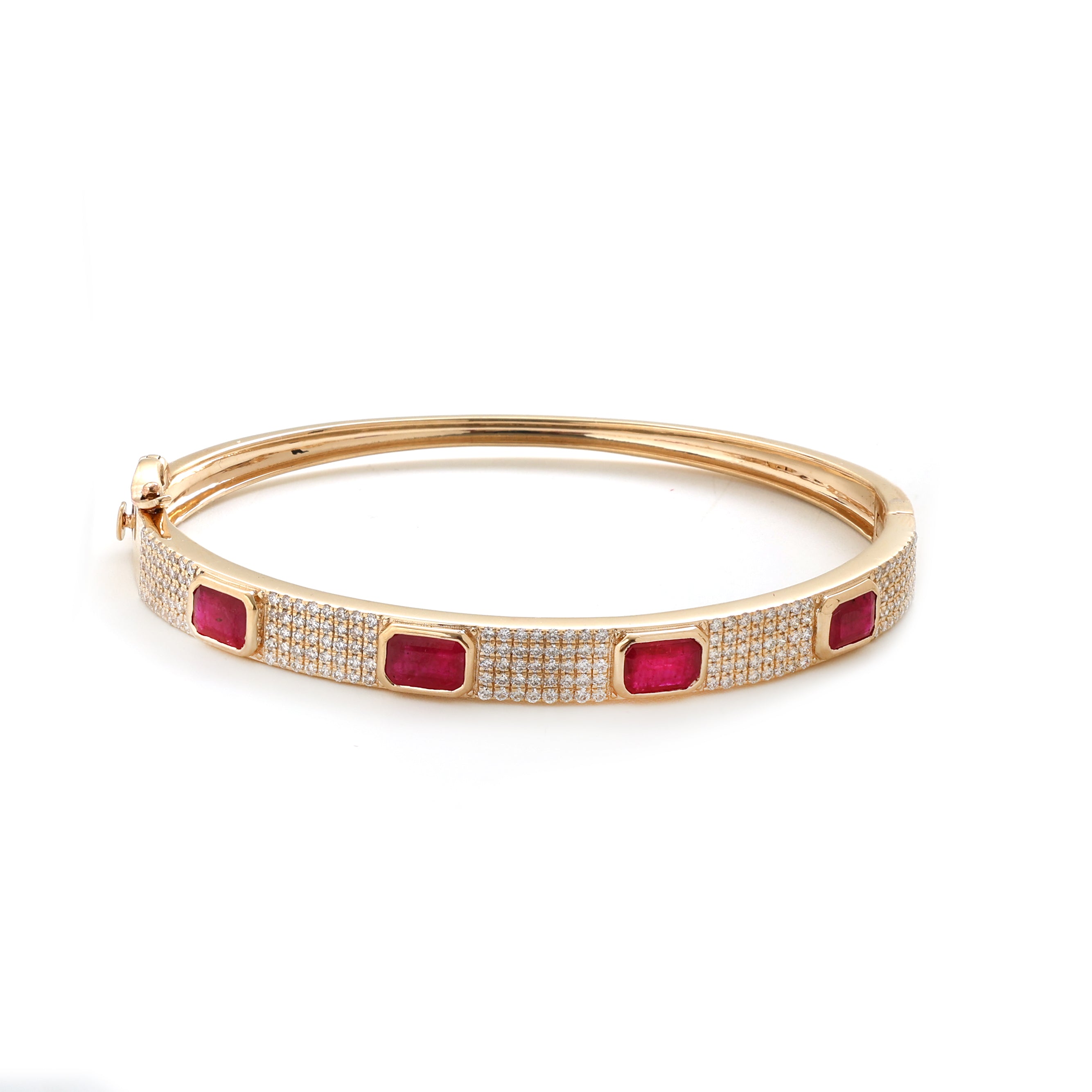 JPBRC-807/5896 Ruby Octagon 6X4 With Diamond Bangle Bracelet | 14K