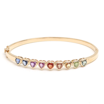 JPBRC-814/6004 Rainbow Sapphire Heart Bezel Bangle Bracelet | 14K