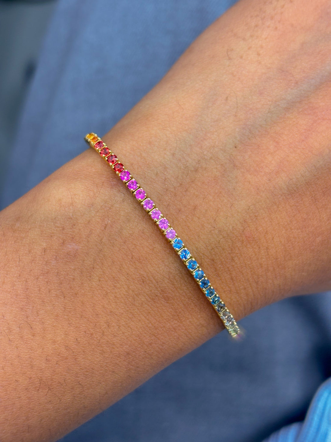 JPBRC-822/6067 Rainbow Sapphire Round 2.70 Mm Bracelet | 14K