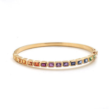JPBRC-824/6069 Rainbow Sapphire Octagon 4X3 Bangle  Bracelet | 18K