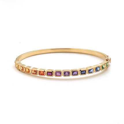 JPBRC-824/6069 Rainbow Sapphire Octagon 4X3 Bangle  Bracelet | 18K