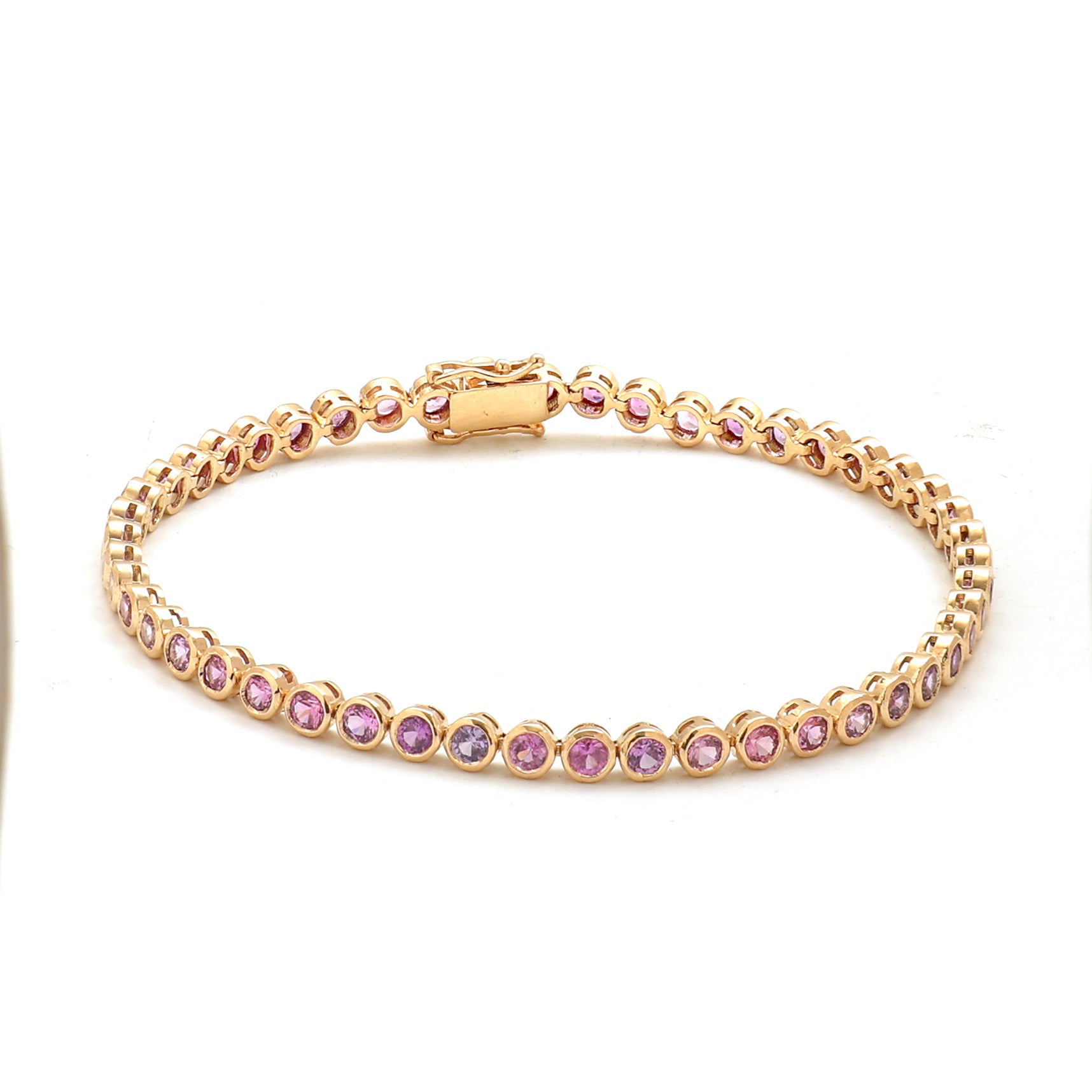 JPBRC-840/6142 Pink Sapphire Round 2.80 Mm Bezel Bracelet | 14K