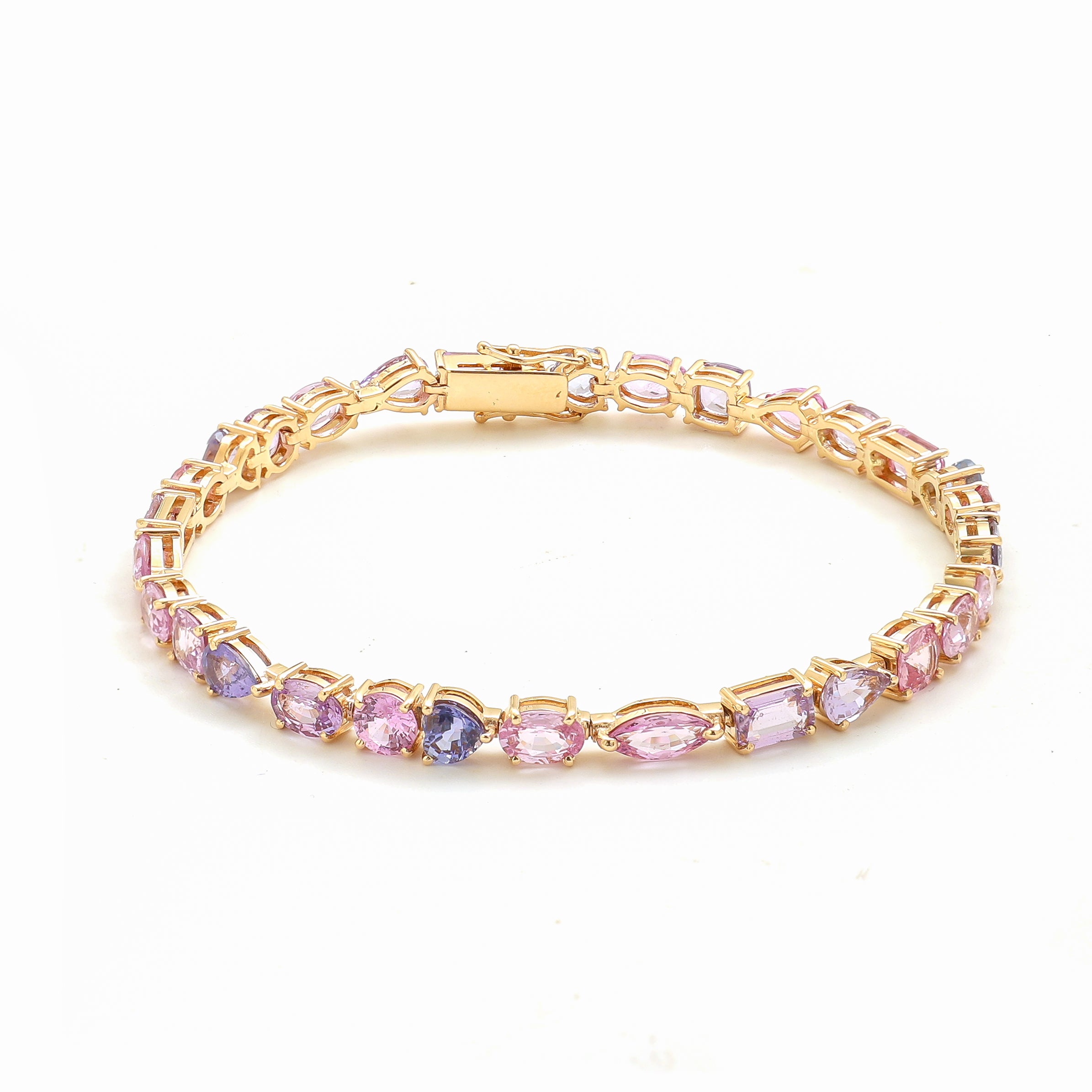 JPBRC-848/6186 Pink Sapphire Pastel Mix Shape Bracelet | 14K