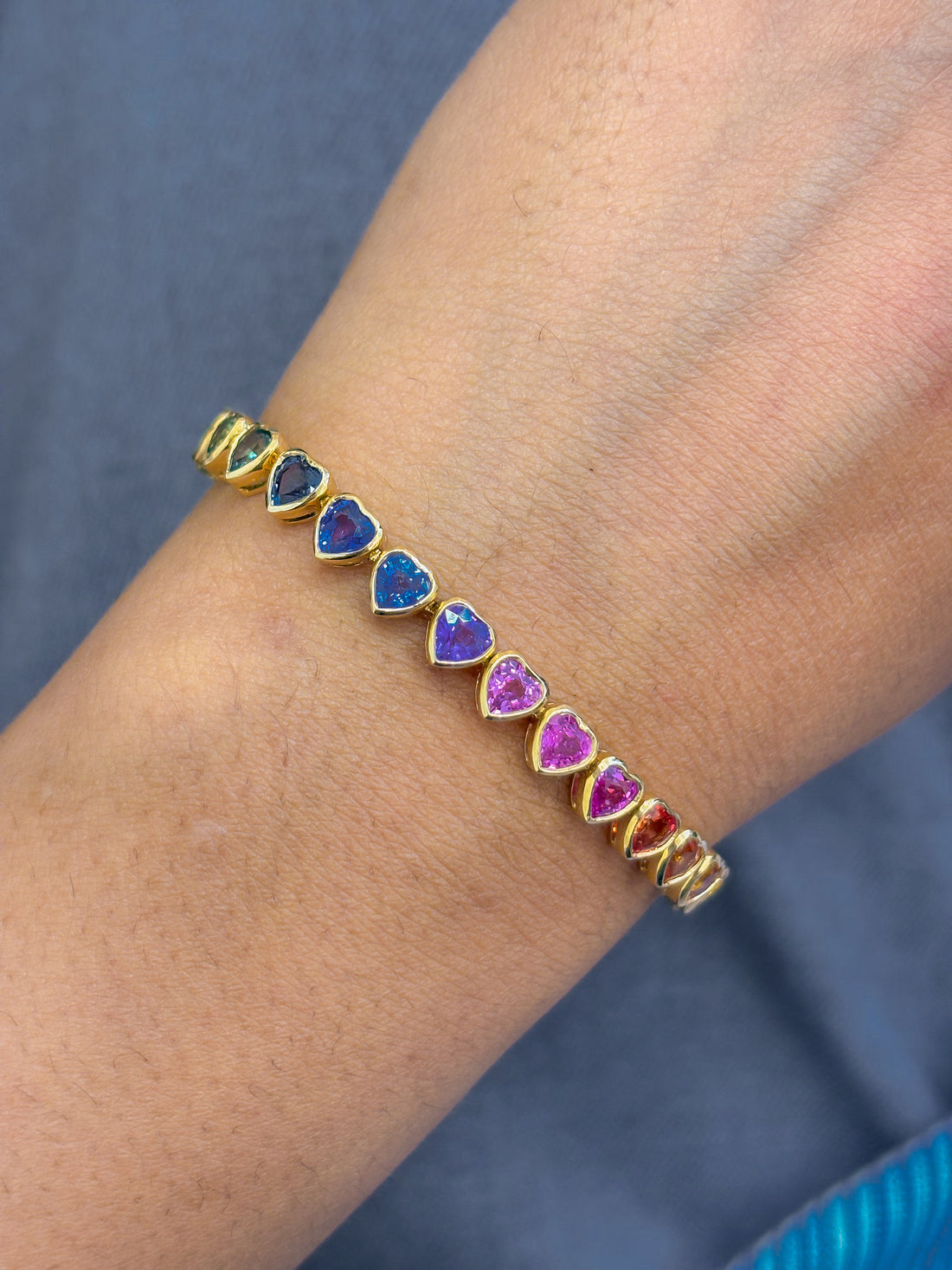 JPBRC-872/6259 Rainbow Sapphire Heart Bracelet | 14K