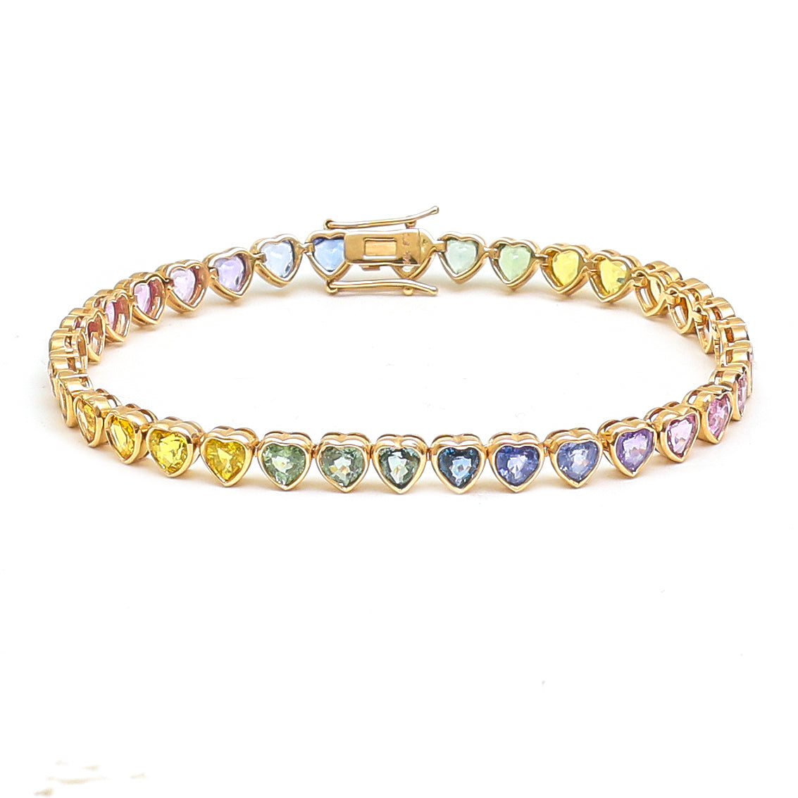 JPBRC-872/6259 Rainbow Sapphire Heart Bracelet | 14K