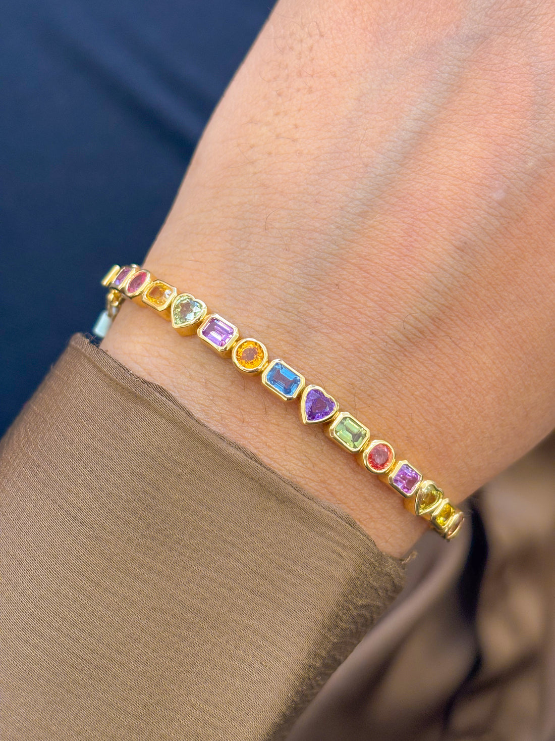 JPBRC-878/6265 Rainbow Sapphire Mix Shape Bangle Bracelet | 18K