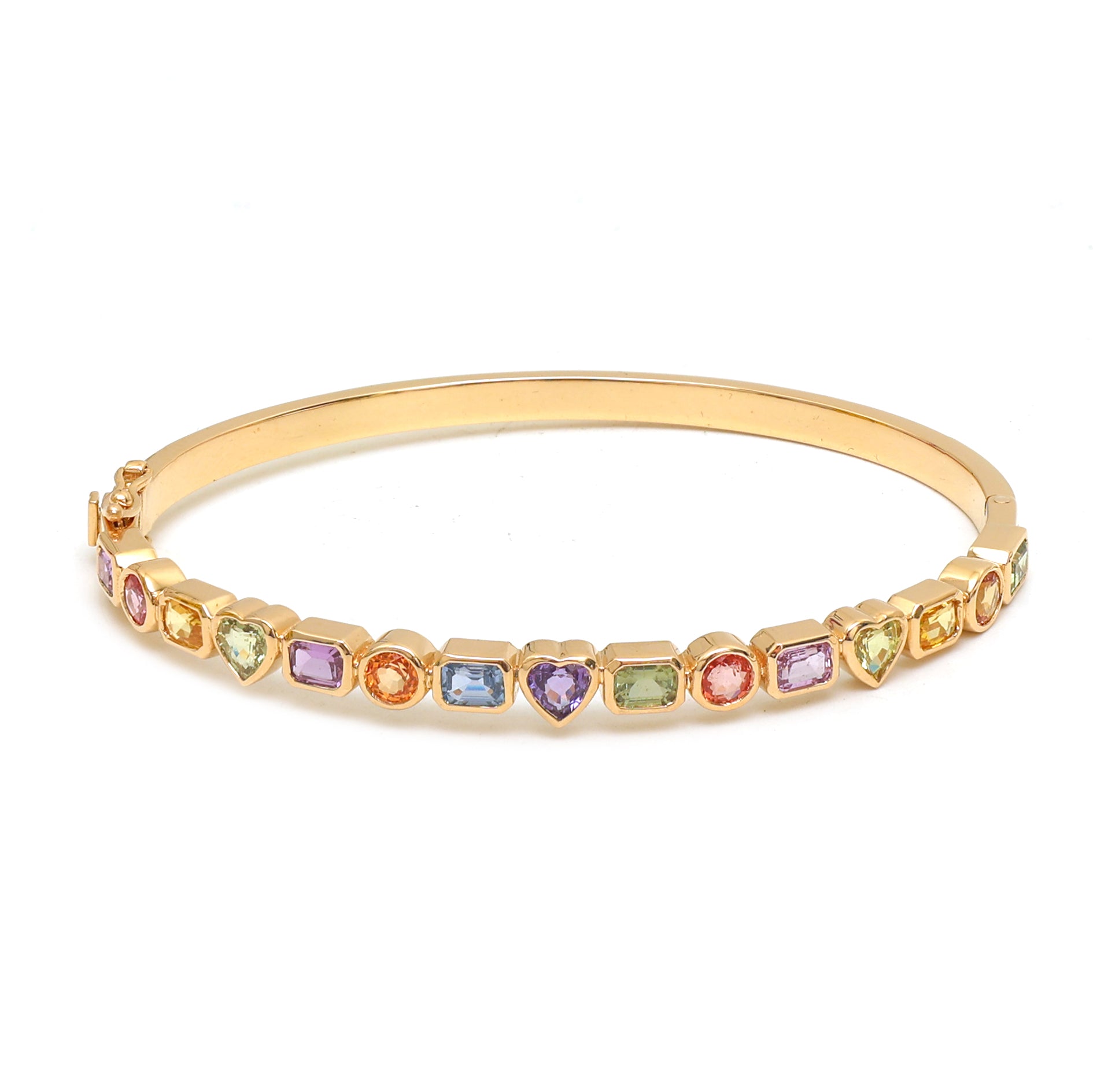 JPBRC-878/6265 Rainbow Sapphire Mix Shape Bangle Bracelet | 18K