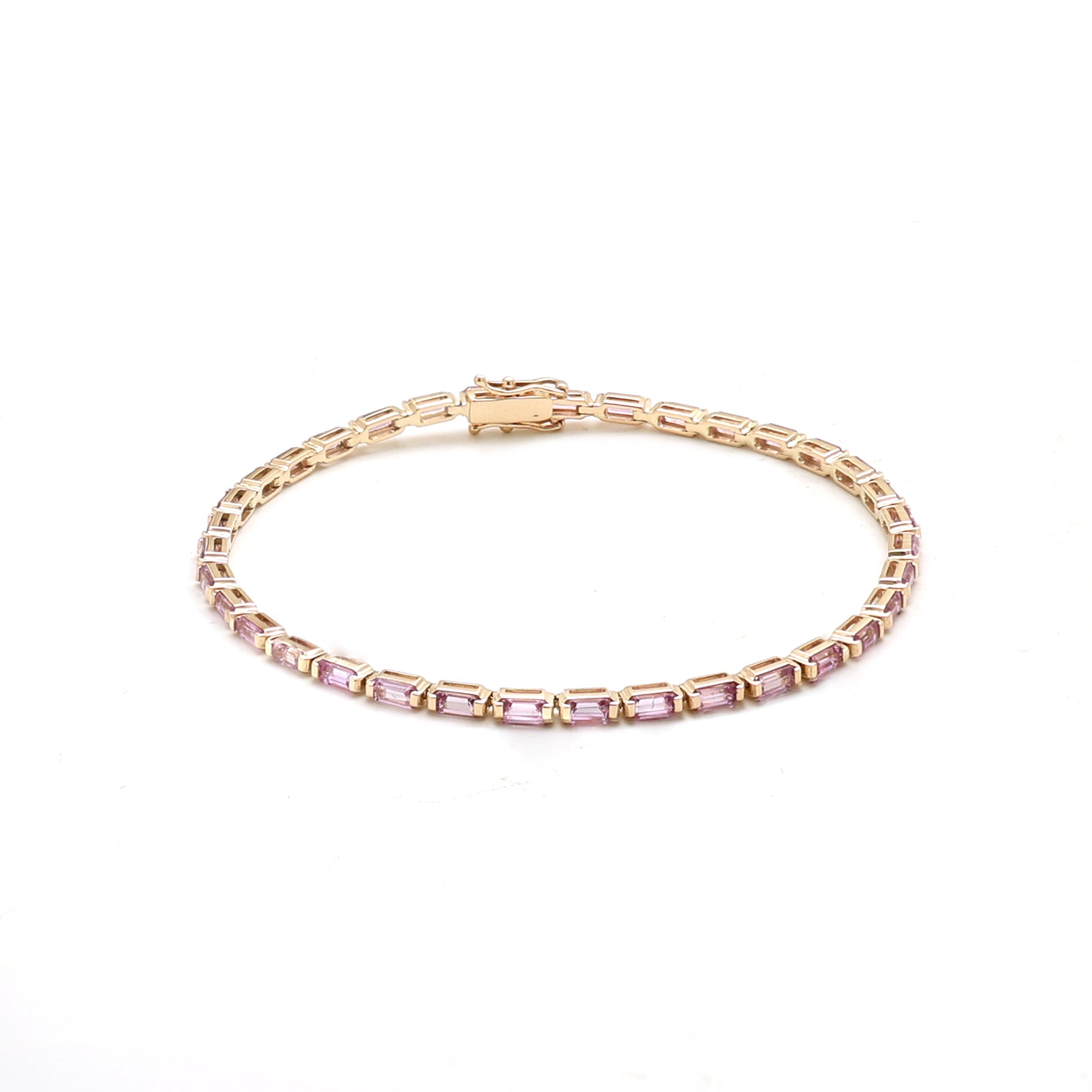 JPBRC-879/6266 Pink Sapphire Baguette 4X2 Bracelet | 14K