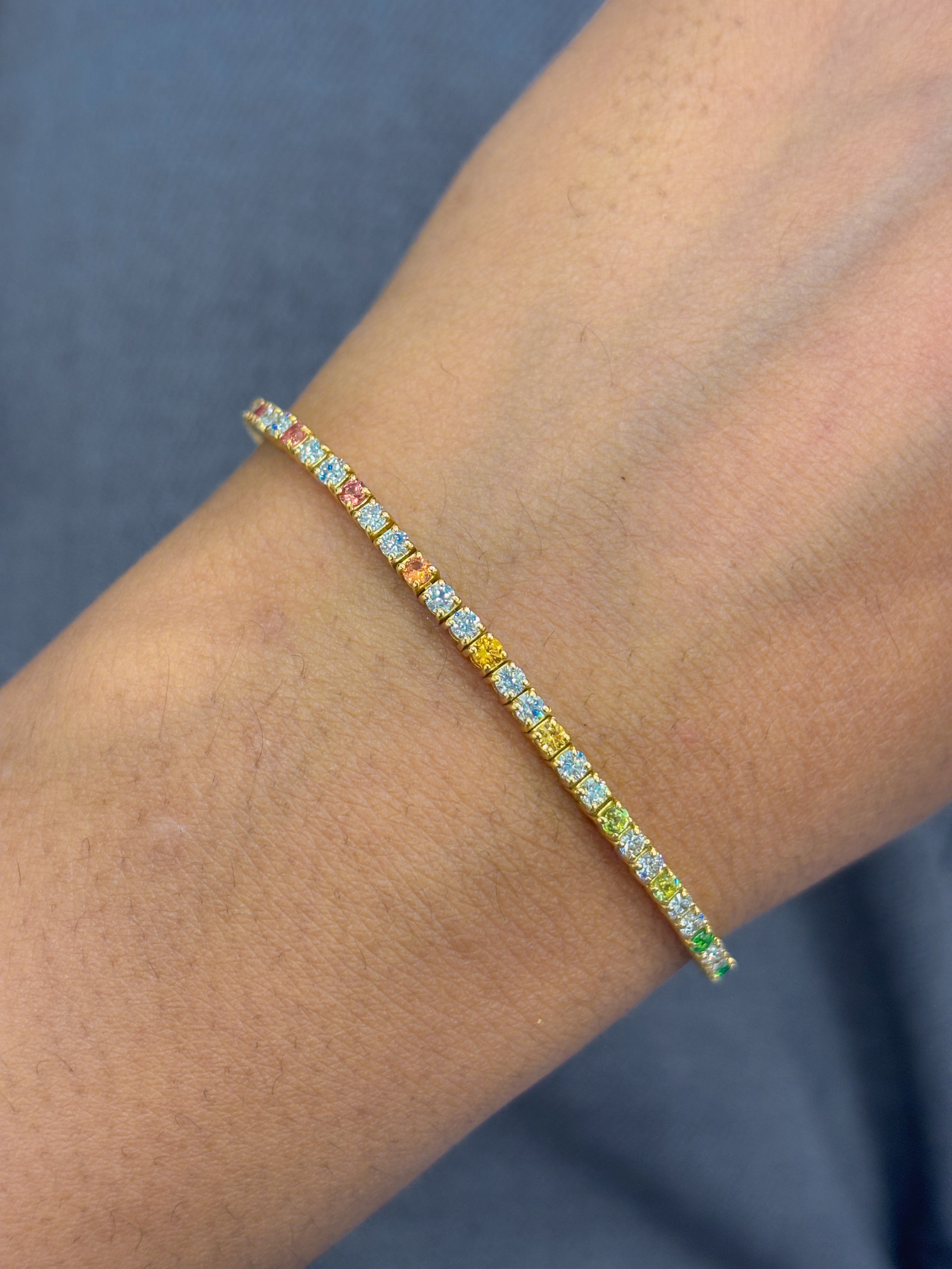 JPBRC-881/6279 Rainbow Sapphire Round 2Mm With Alternate Diamond Bracelet | 14K