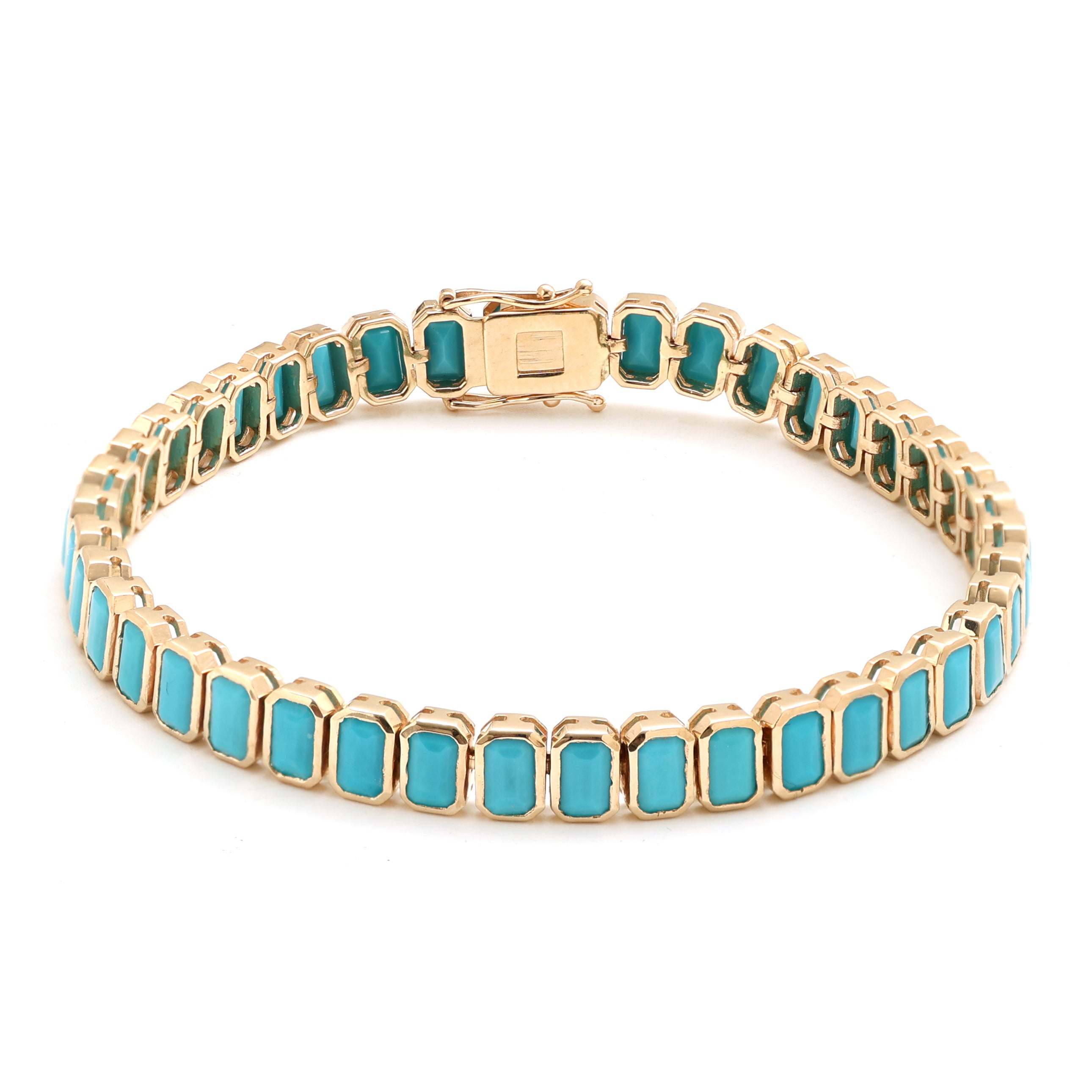 JPBRC-890/6309 Turquoise Octagon 5X3 Bezel Set Bracelet | 14K