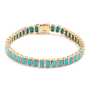 JPBRC-890/6309 Turquoise Octagon 5X3 Bezel Set Bracelet | 14K