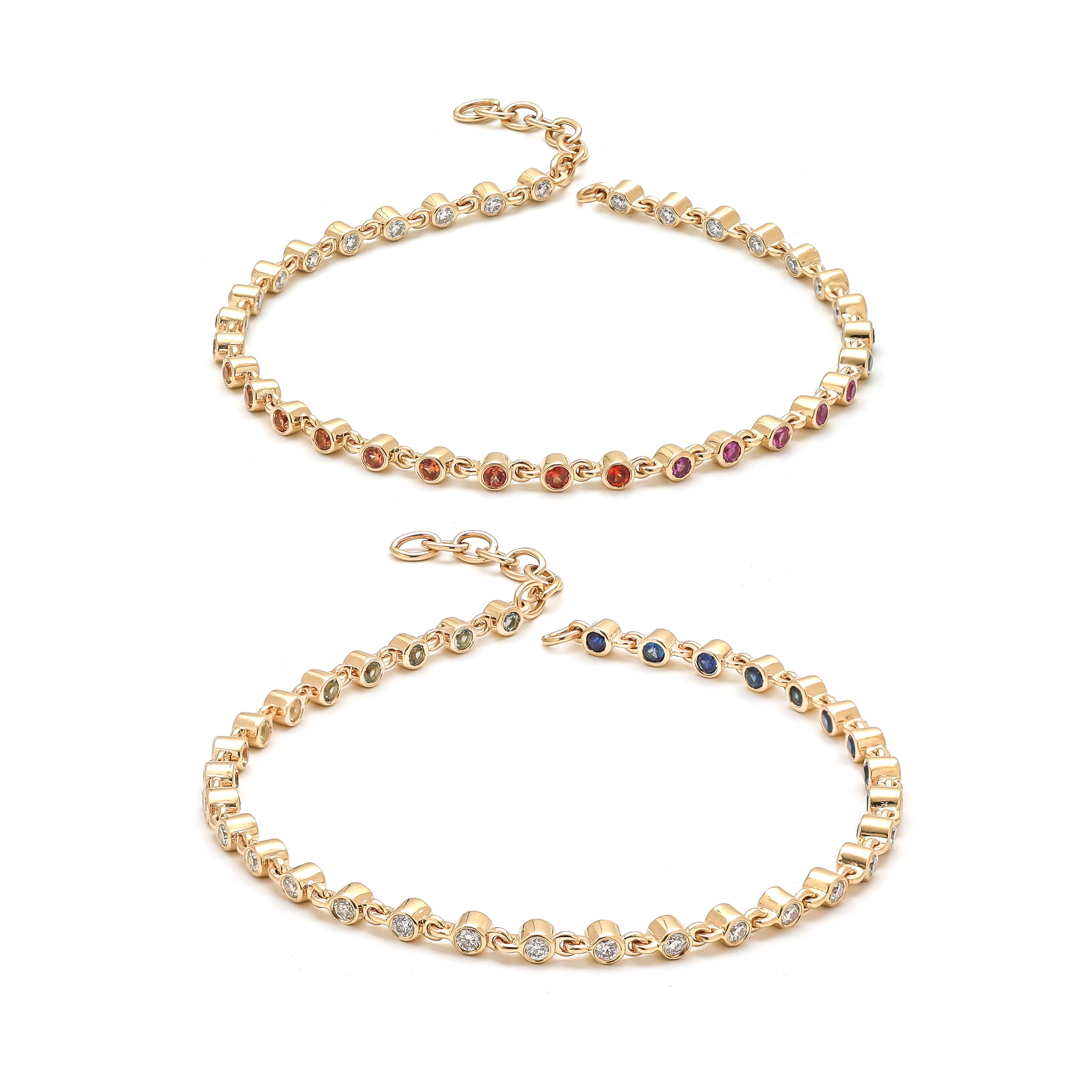 JPBRC-919/6423 Rainbow Sapphire Diamond Round Both Side Bezel Set Bracelet | 14K