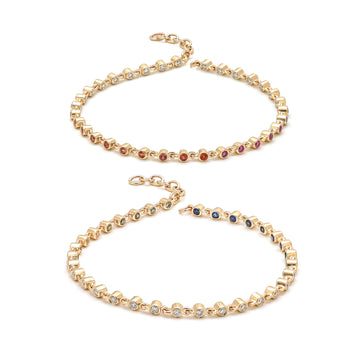 JPBRC-919/6423 Rainbow Sapphire Diamond Round Both Side Bezel Set Bracelet | 14K