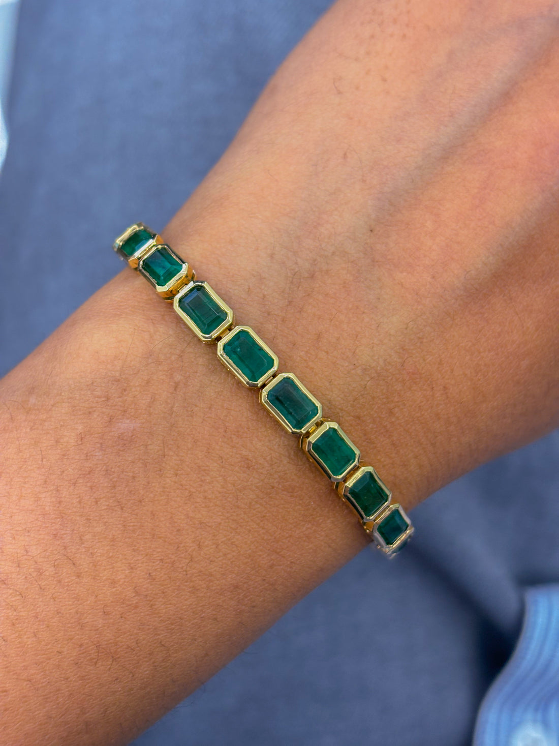 JPBRC-952/6598 Emerald Octagon 6X4 Bezel Set Bracelet | 14K