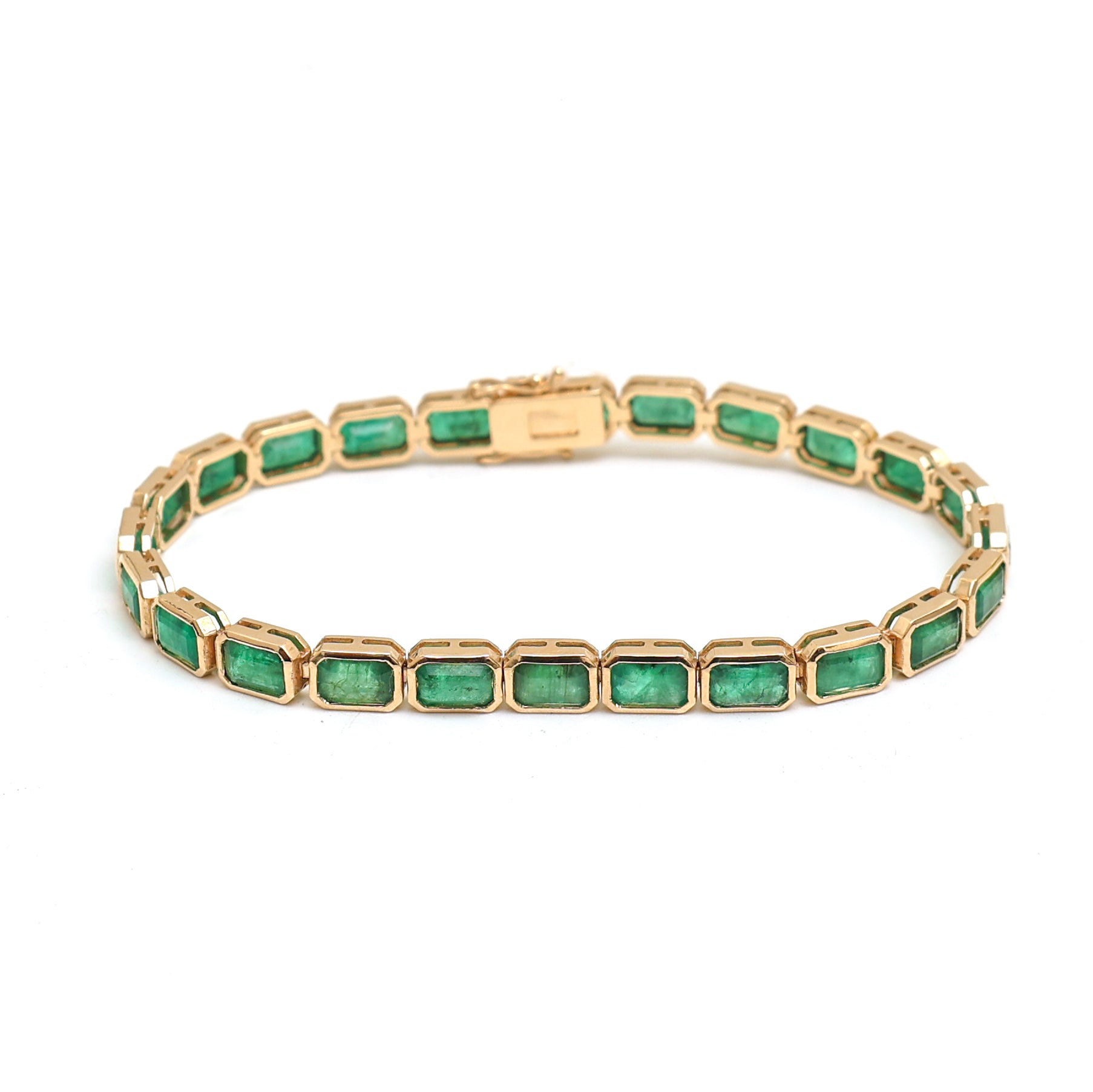 JPBRC-952/6598 Emerald Octagon 6X4 Bezel Set Bracelet | 14K