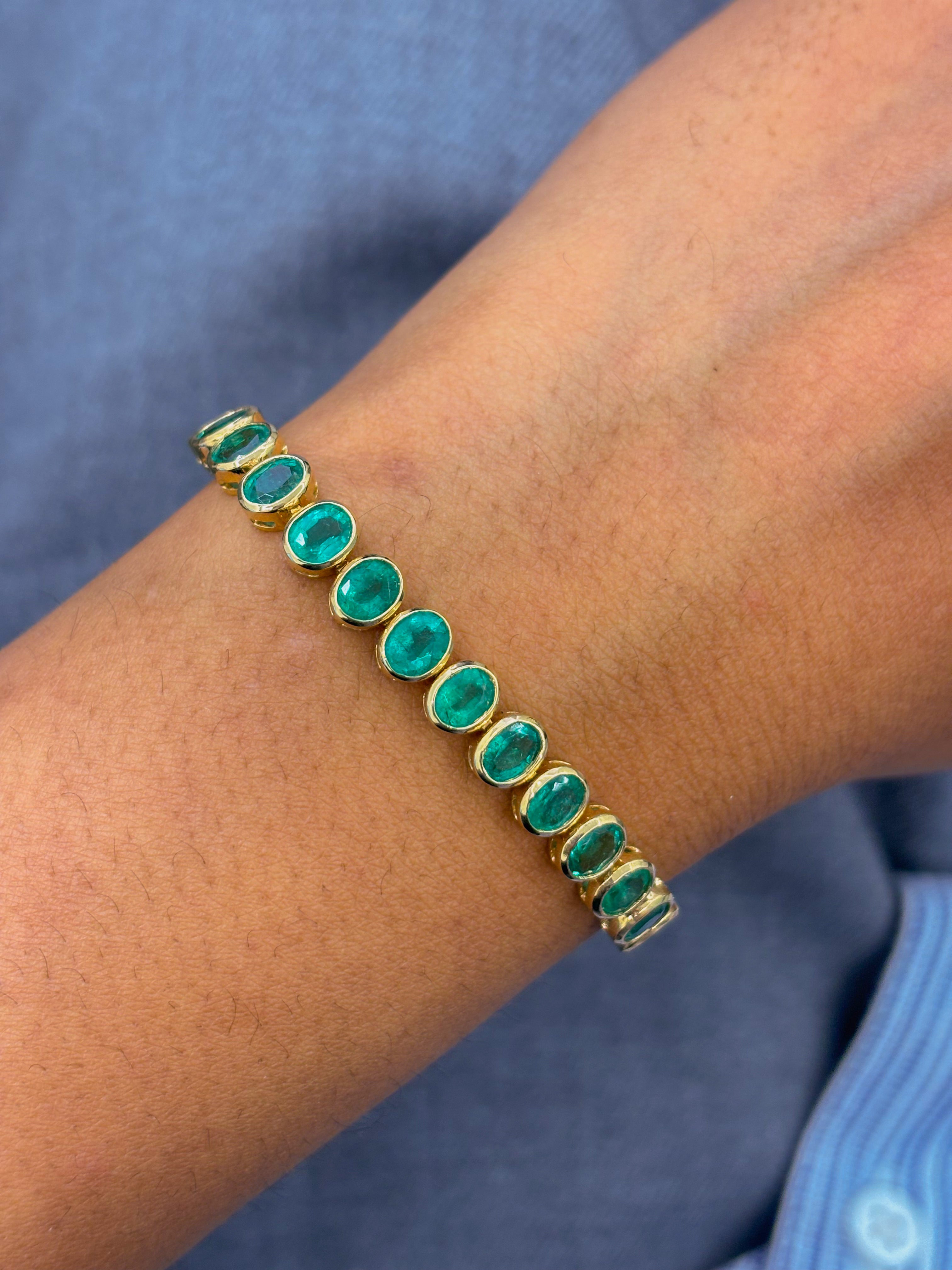 JPBRC-959/6724 Emerald Oval 5X4 Bezel Set Tennis Bracelet | 14K