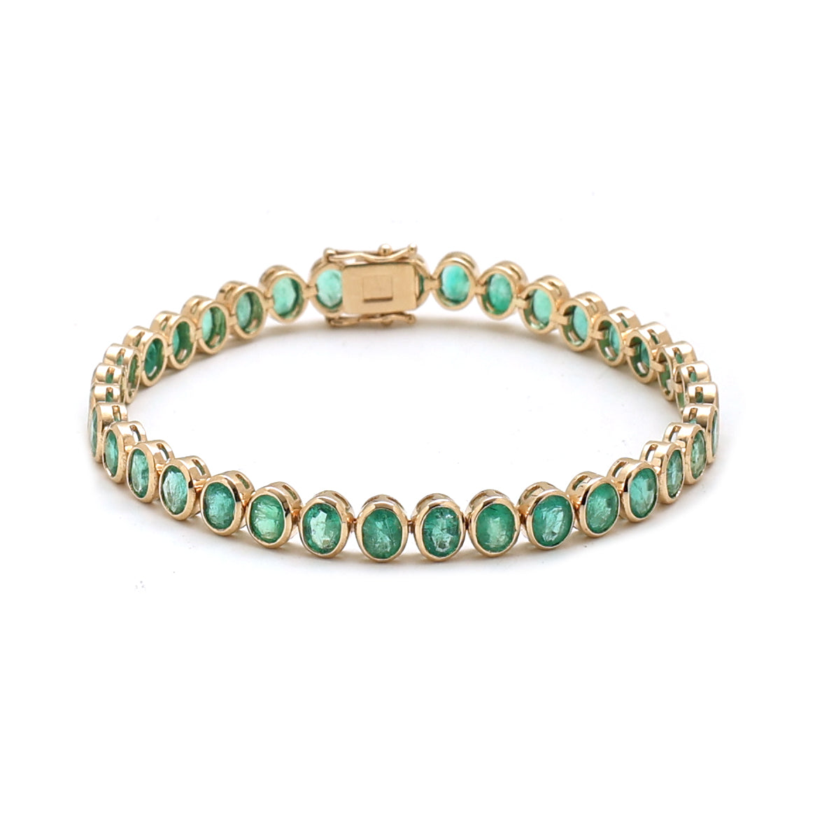 JPBRC-959/6724 Emerald Oval 5X4 Bezel Set Tennis Bracelet | 14K