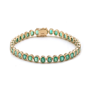 JPBRC-959/6724 Emerald Oval 5X4 Bezel Set Tennis Bracelet | 14K