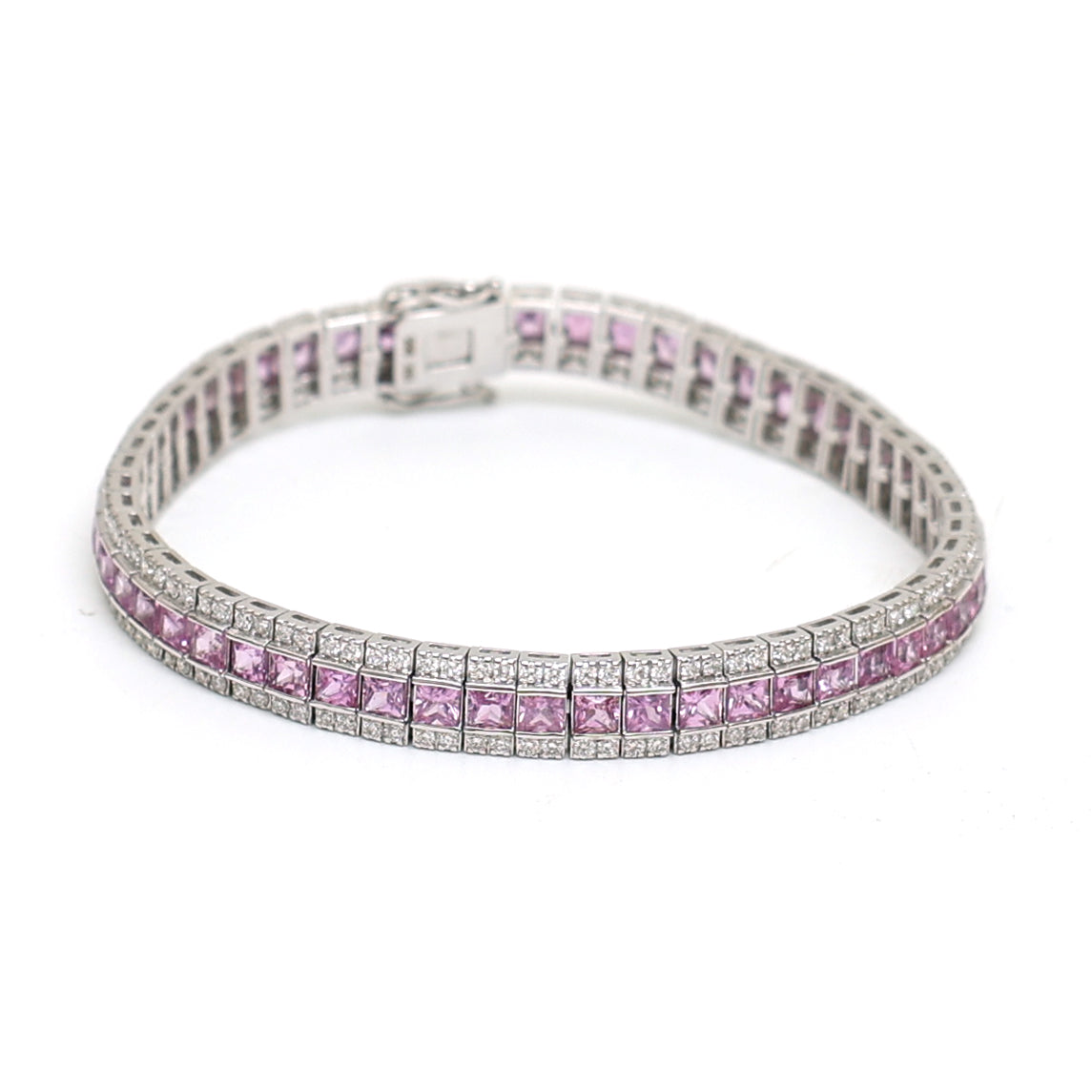 JPBRC-965/6820 Pink Sapphire Square With Diamond Bracelet | 18K
