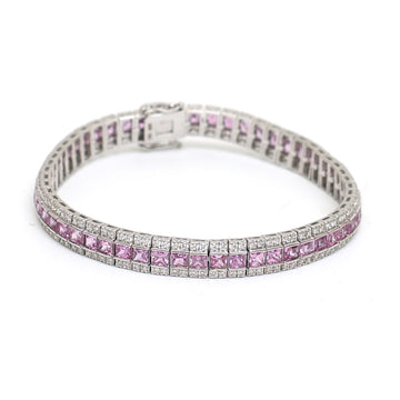 JPBRC-965/6820 Pink Sapphire Square With Diamond Bracelet | 18K