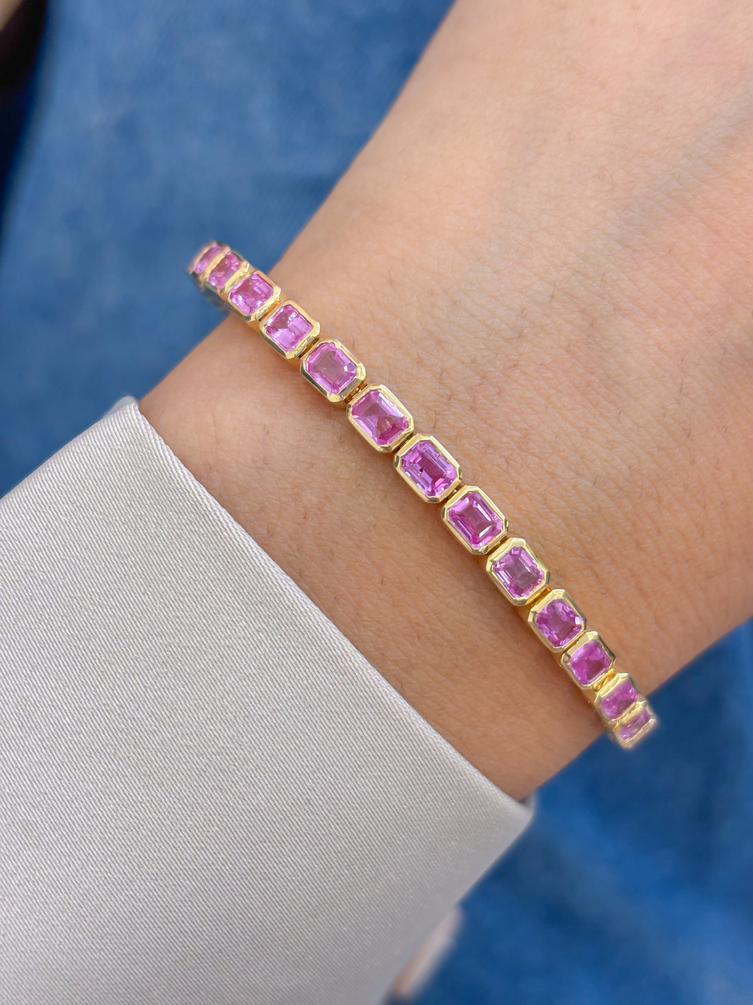 JPBRC-978/6880 Pink Sapphire Octagon 4X3 Bezel Set Bracelet | 18K