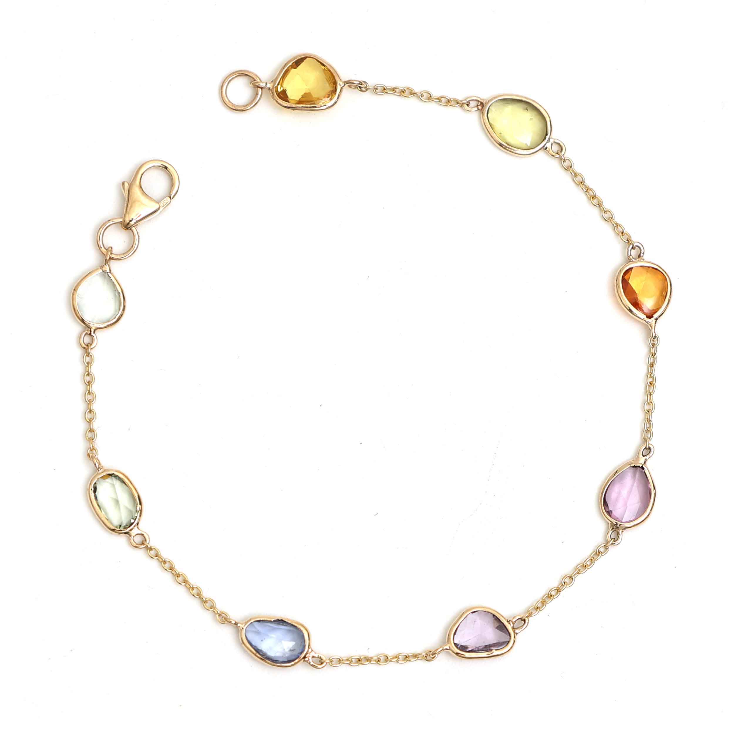 JPBRC-985/7107 Rainbow Sapphire Unshape Link Chain Bracelet | 18K