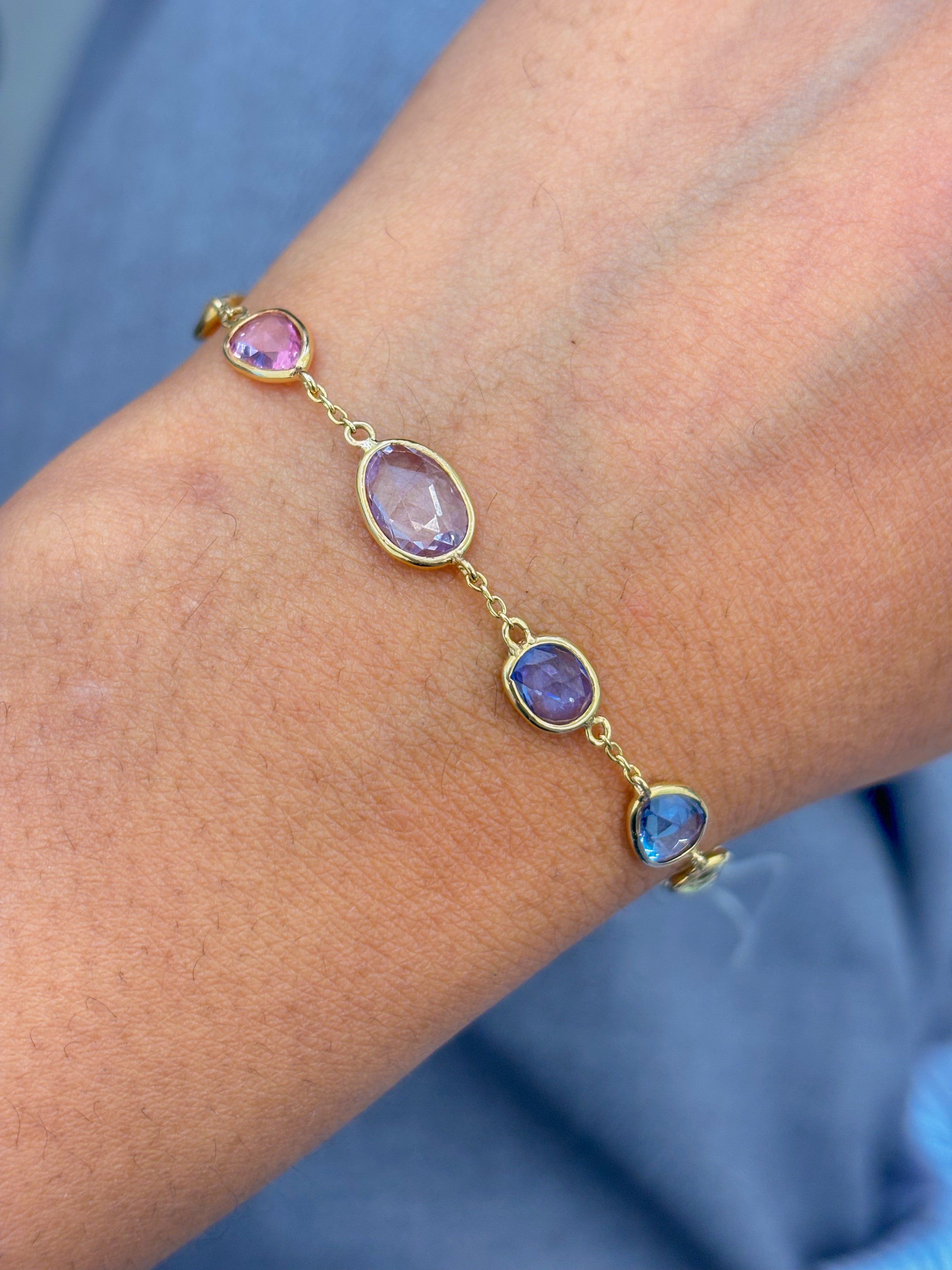 JPBRC-986/7108 Rainbow Sapphire Unshape Link Chain Bracelet | 18K