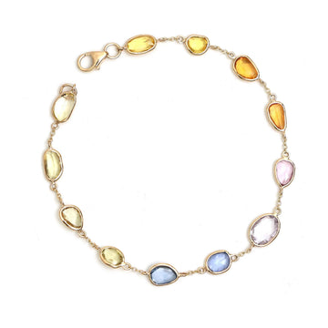 JPBRC-986/7108 Rainbow Sapphire Unshape Link Chain Bracelet | 18K