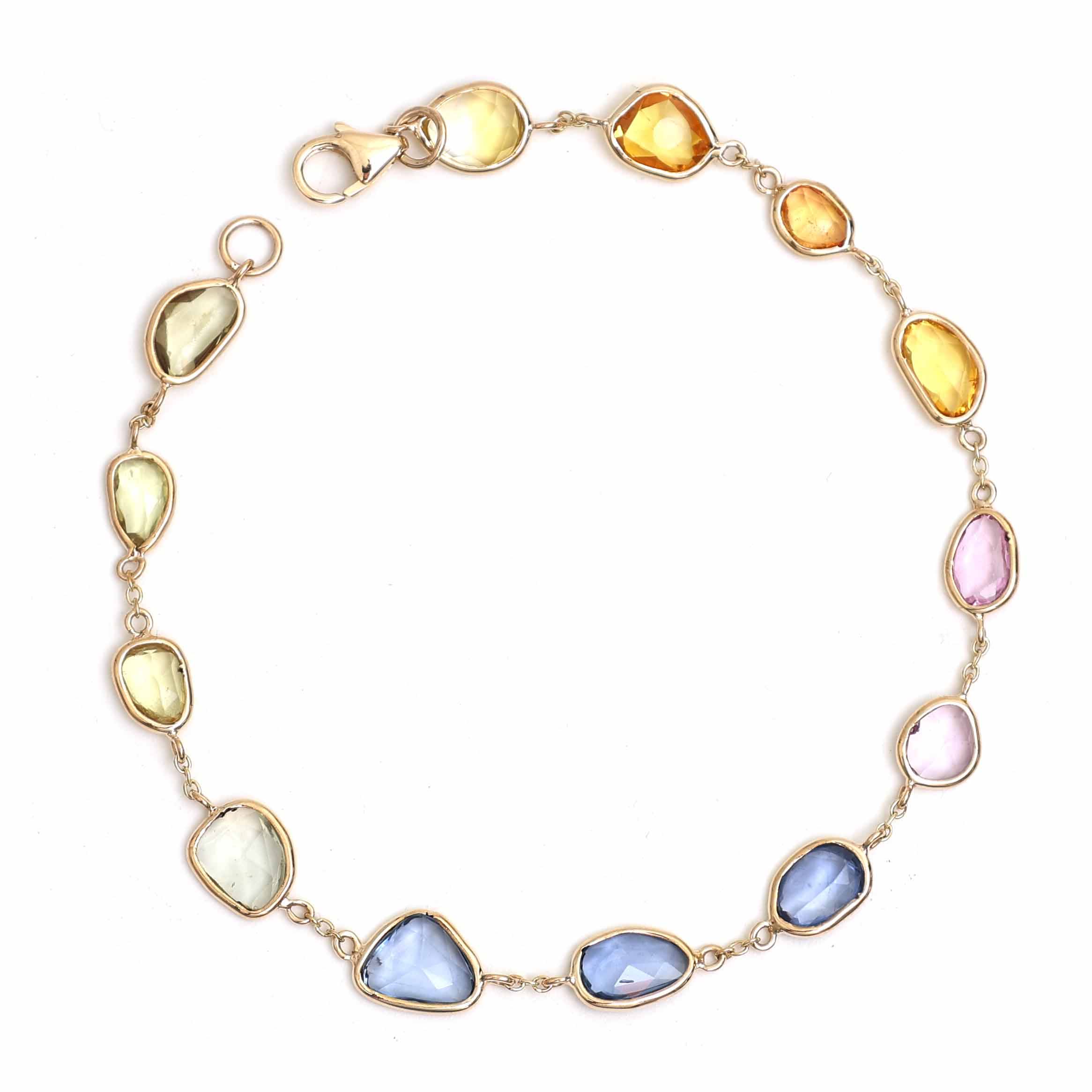 JPBRC-988/7110 Rainbow Sapphire Unshape Link Chain Bracelet | 18K