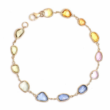 JPBRC-988/7110 Rainbow Sapphire Unshape Link Chain Bracelet | 18K