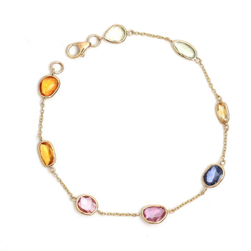 JPBRC-989/7111 Rainbow Sapphire Unshape Link Chain Bracelet | 18K