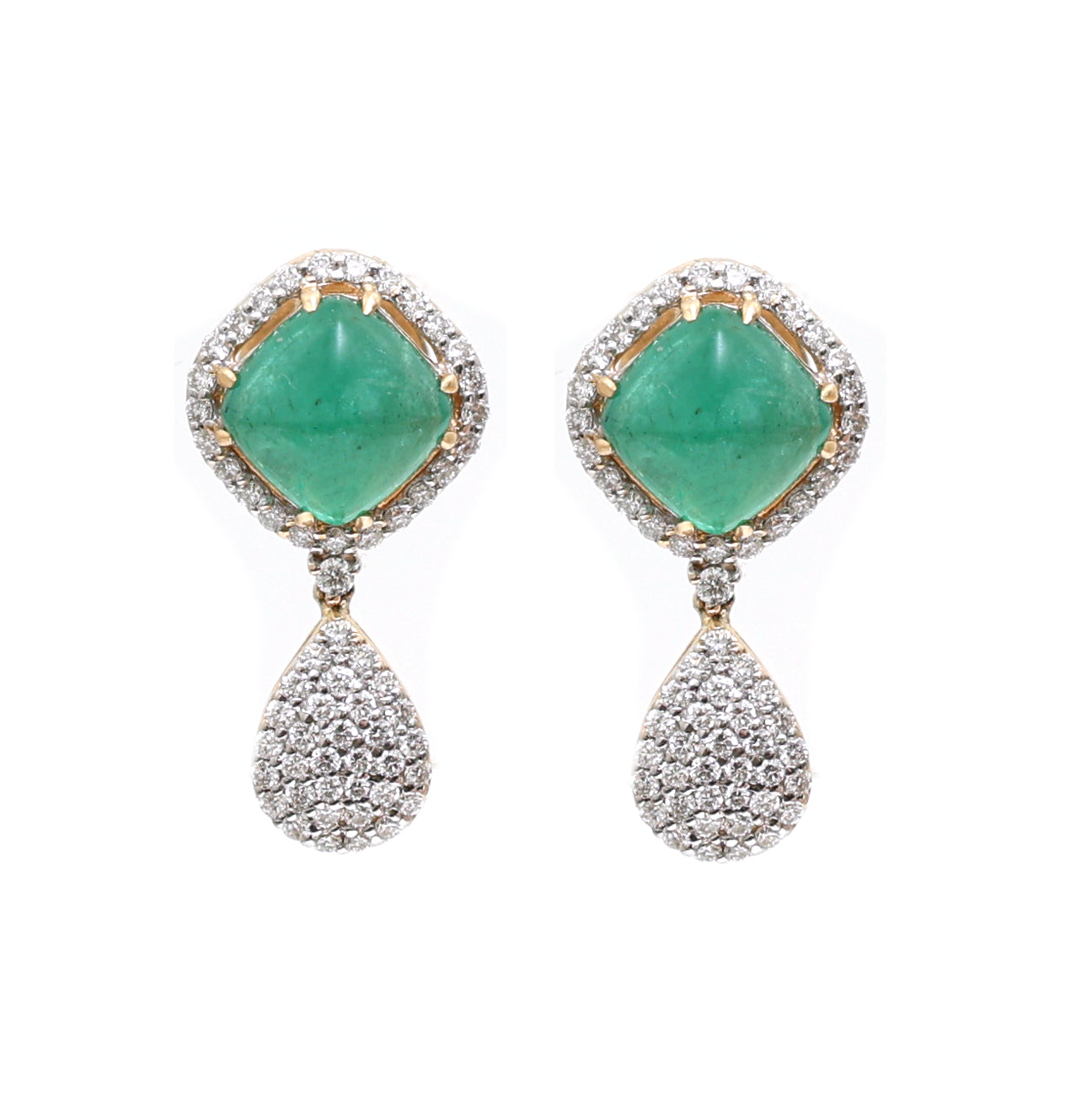 JPERG-02/1237 Emerald Cushion With Diamond  Earring | 18K