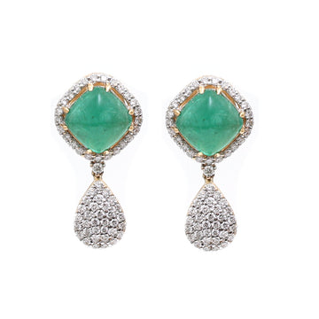 JPERG-02/1237 Emerald Cushion With Diamond  Earring | 18K