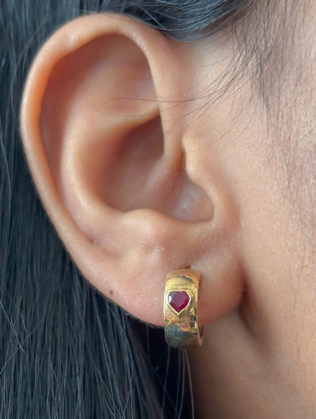 JPERG-1031/4914 Ruby Heart Hoops Earring | 14K