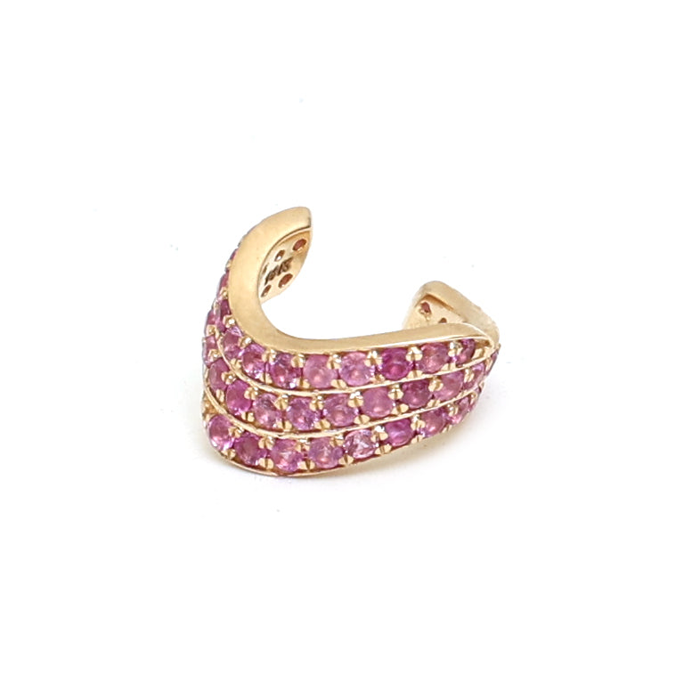 JPERG-1054/4971 Pink Sapphire Round Wave Cuff Earring | 14K