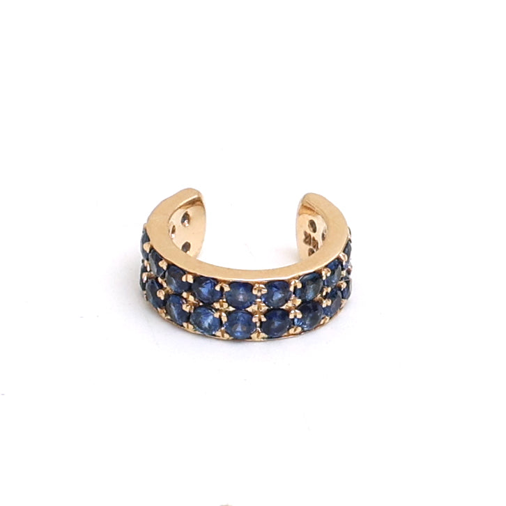 JPERG-1058/4975 Blue Sapphire Round 2Mm 2 Line Cuff Earring | 14K