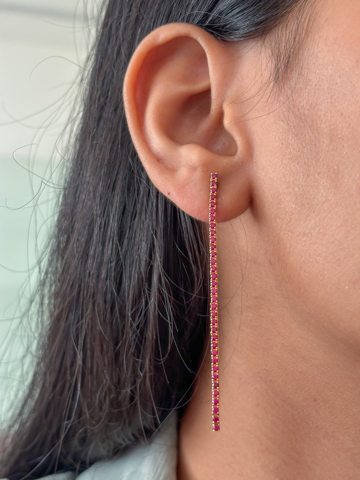 JPERG-1059/4976 Ruby Round 1.50Mm Long Earring | 18K