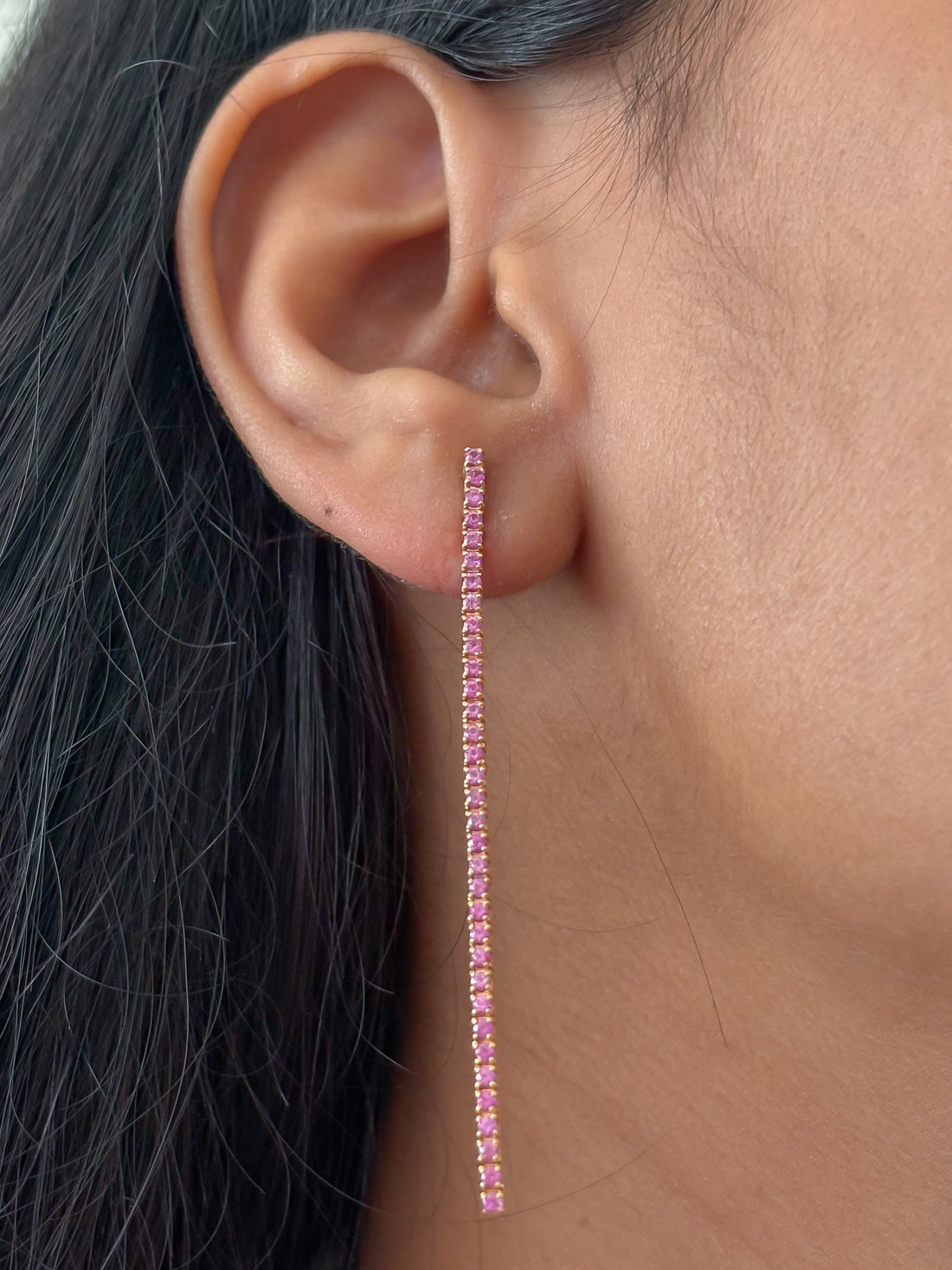 JPERG-1060/4977 Pink Sapphire Round 1.50Mm Long Earring | 18K