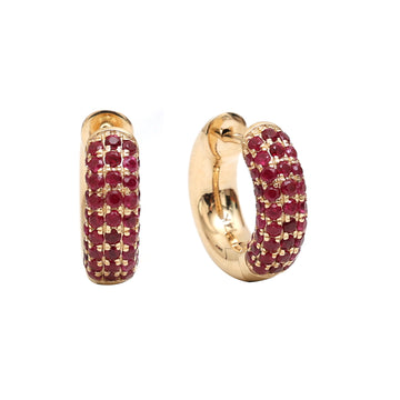 JPERG-1082/5059 Ruby Round Pave Hoops Earring | 14K