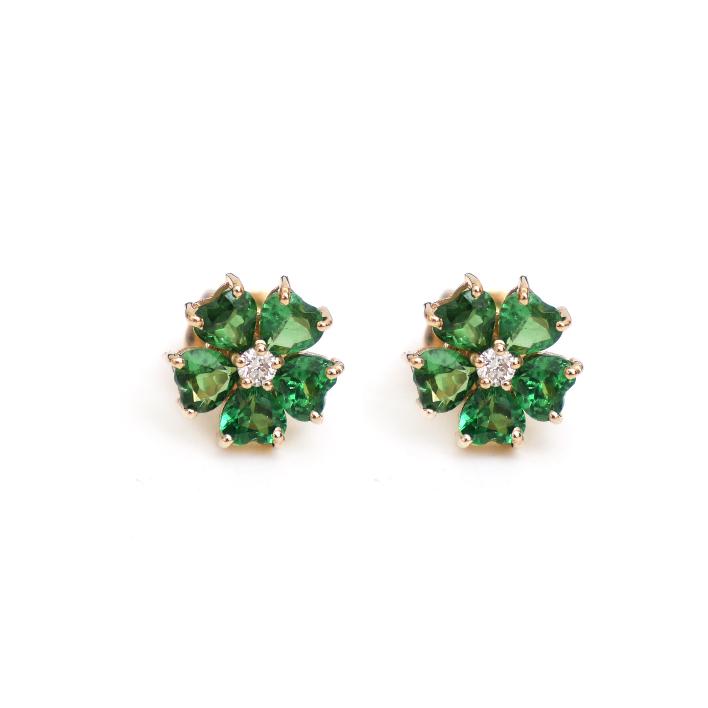 JPERG-1125/5215 Tsavorite Heart With Diamond Studs Earring | 14K