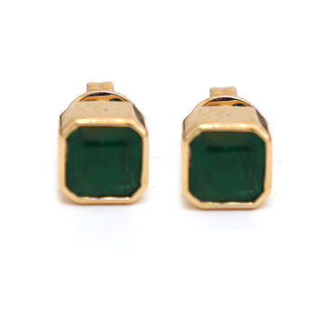 JPERG-1130/5234 Emerald Square Octagon Bezal Earring | 18K