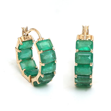 JPERG-1133/5245 Emerald Octagon 6X4 Hoops Earring | 14K