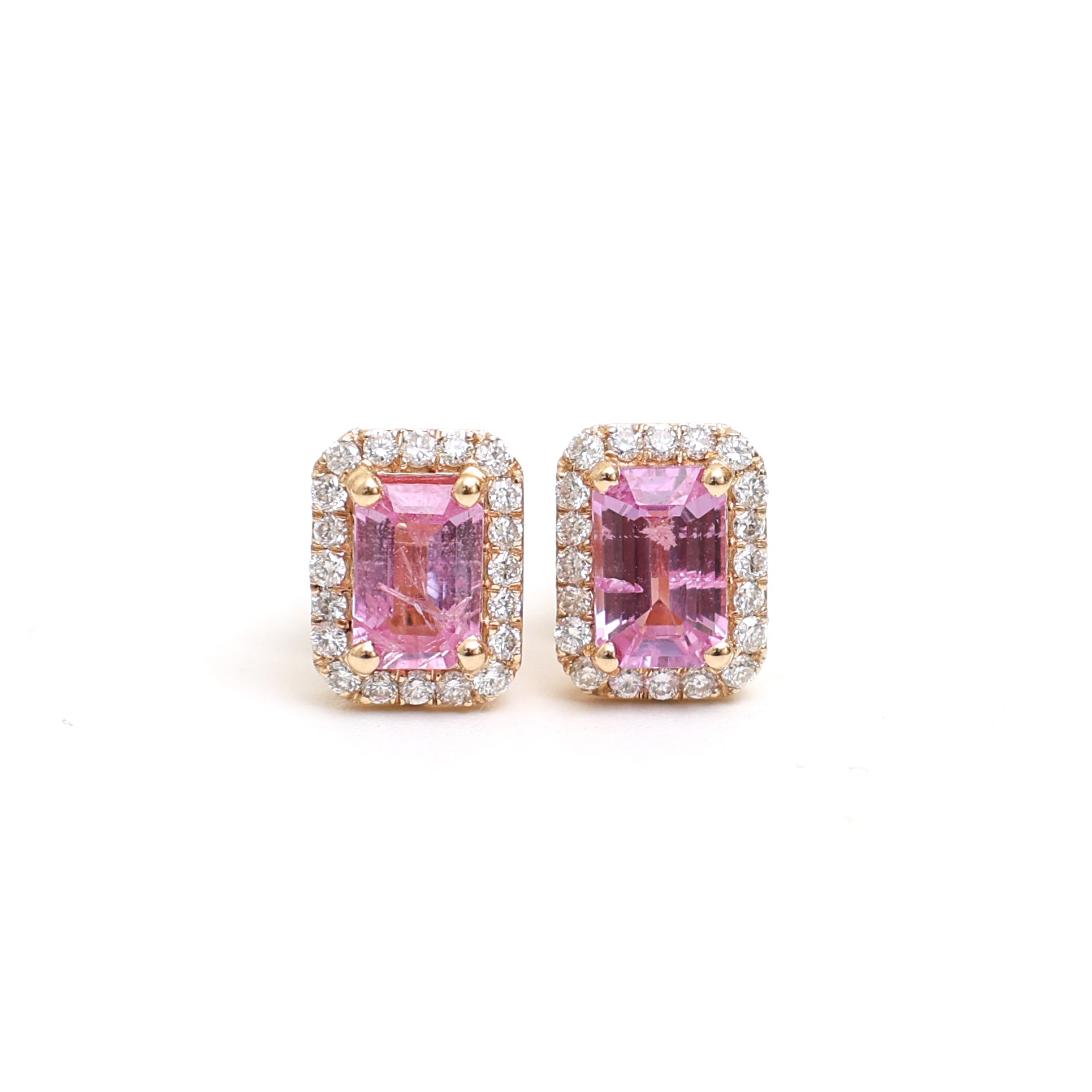 JPERG-1184/5385 Pink Sapphire Octagon 6X4 With Diamond Studs Earring | 14K