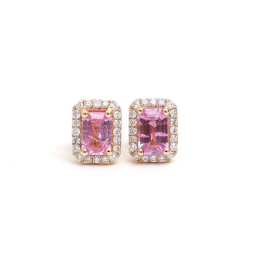 JPERG-1184/5385 Pink Sapphire Octagon 6X4 With Diamond Studs Earring | 14K