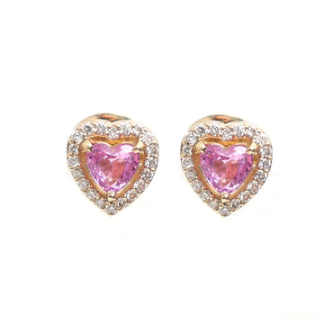 JPERG-1195/5409 Pink Sapphire Heart With Diamond Studs Earring | 14K