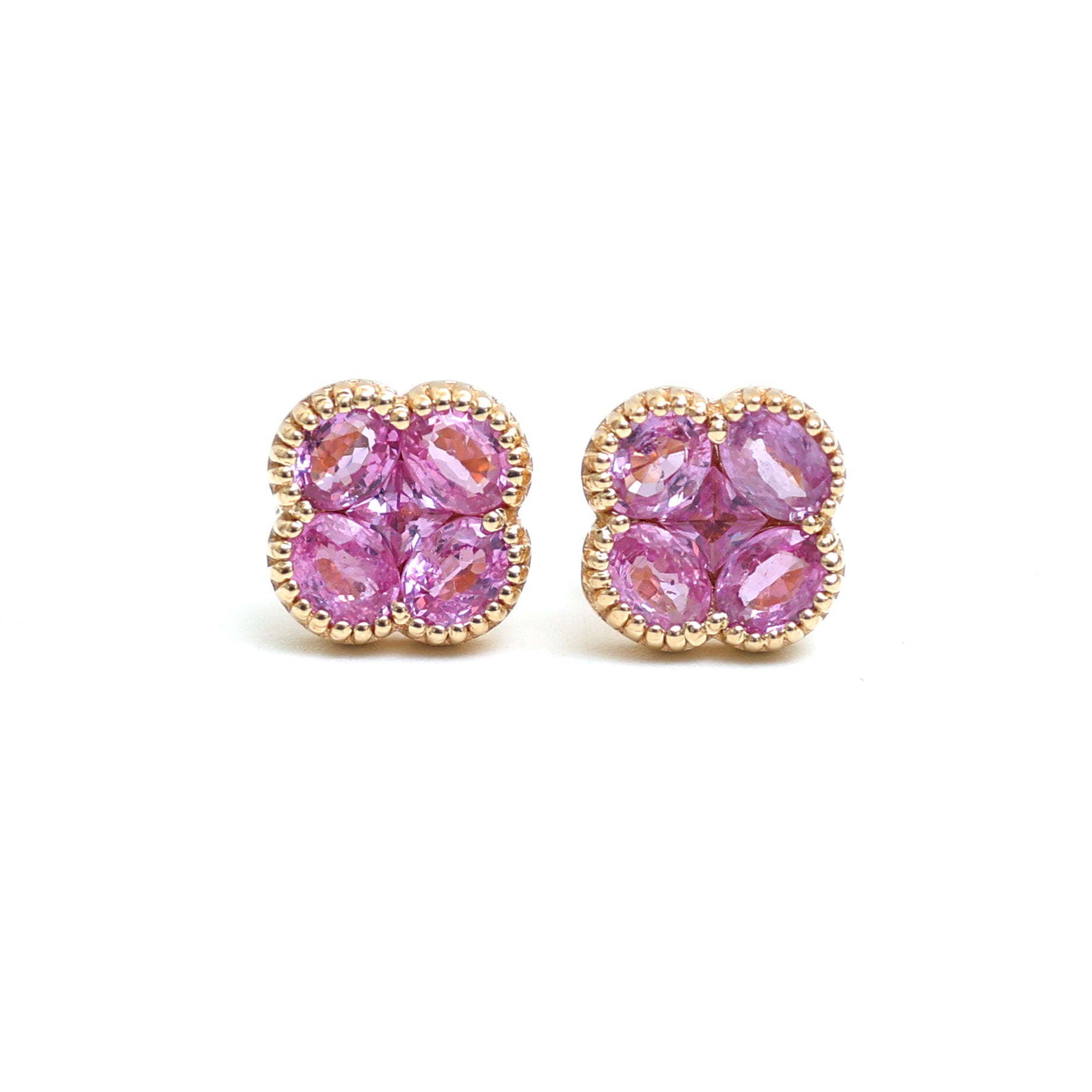 JPERG-1220/5439 Pink Sapphire Oval Square Studs Earring | 14K