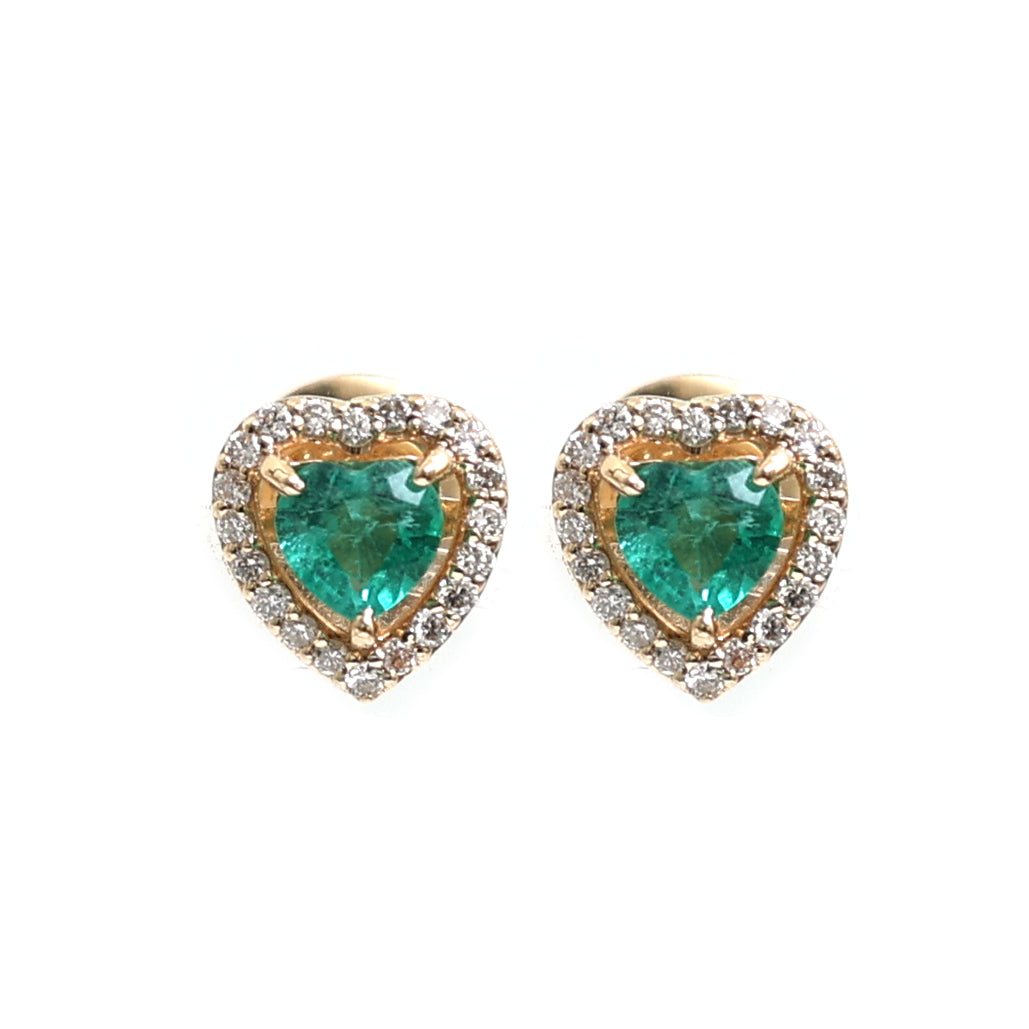 JPERG-1230/5449 Emerald Heart With Diamond Studs Earring | 14K