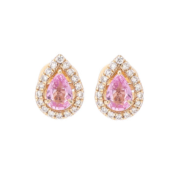 JPERG-1254/5499 Pink Sapphire Pear 6X4 With Diamond Studs Earring | 14K