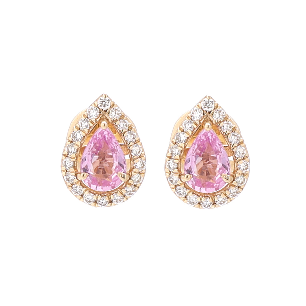 JPERG-1254/5499 Pink Sapphire Pear 6X4 With Diamond Studs Earring | 14K