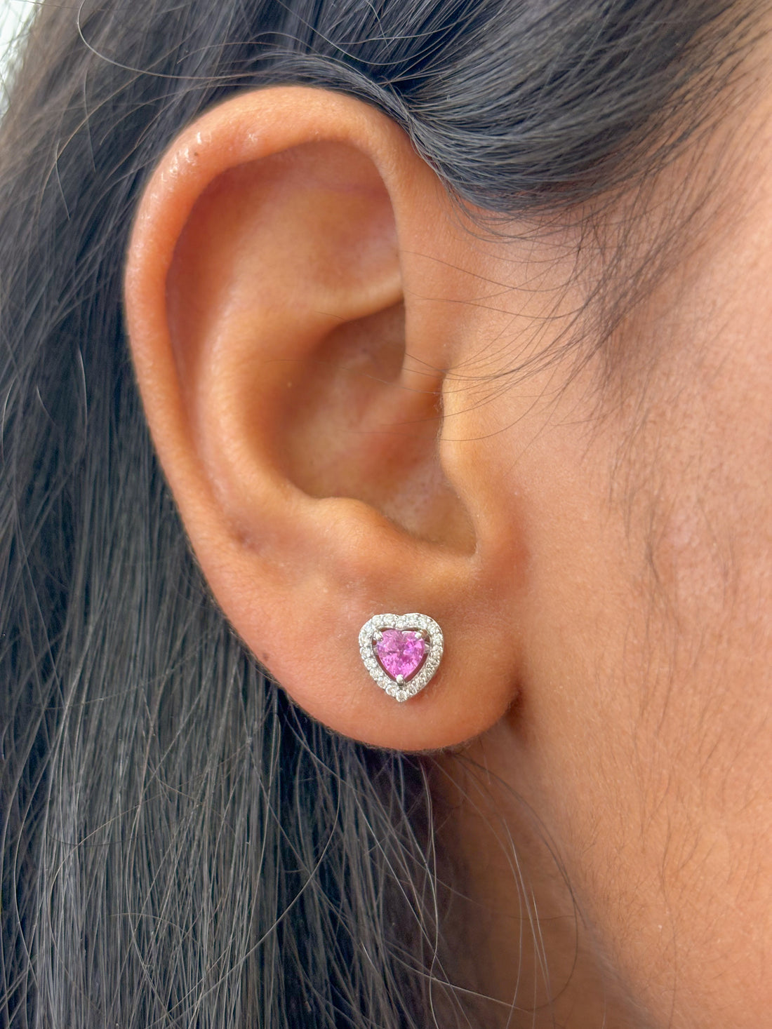 JPERG-1269/5536 Pink Sapphire Heart 4Mm With Diamond Studs Earring | 14K